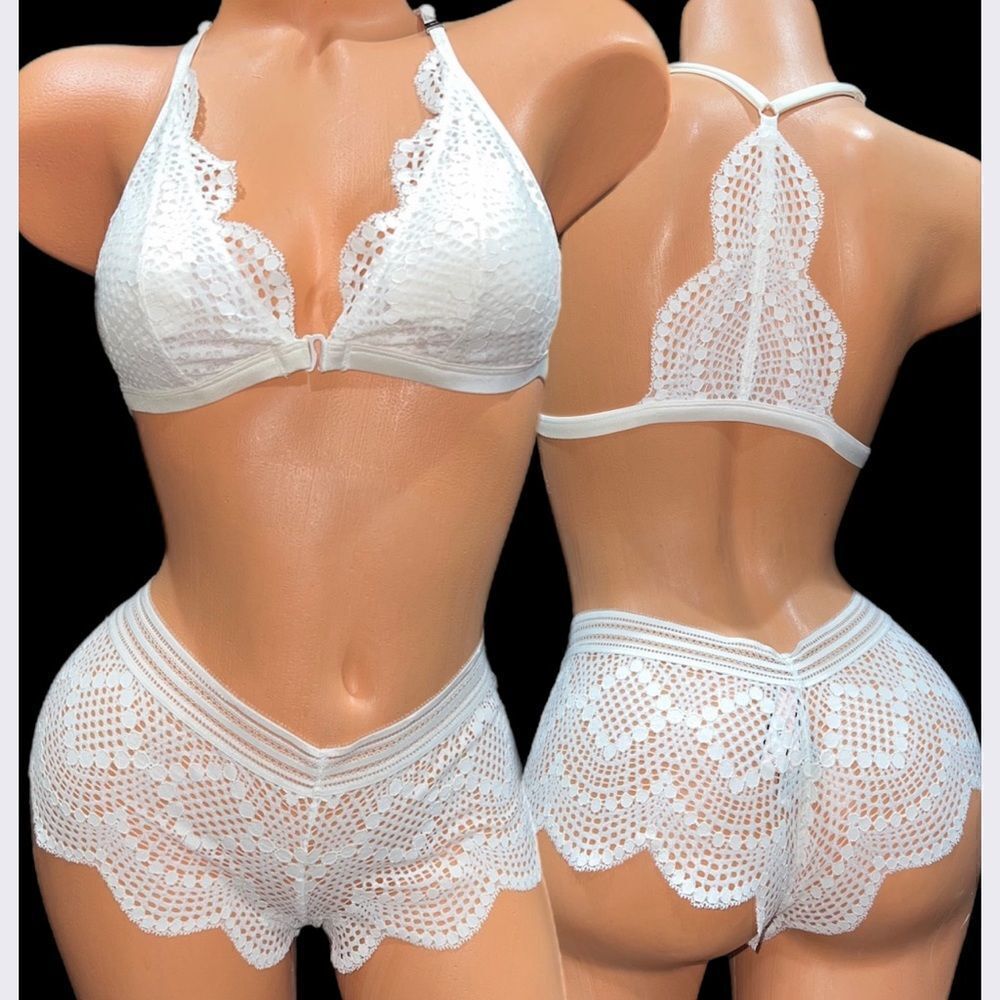 Victorias Secret Set Sexy Lace Padded bralette bra M & Shortie panty white L